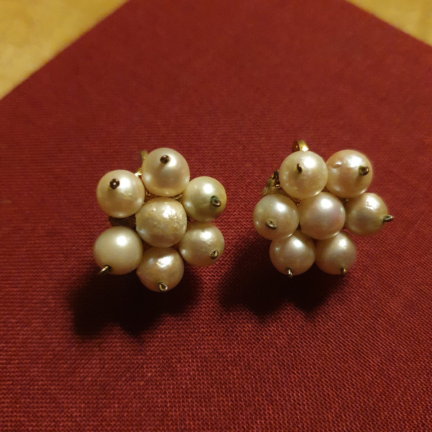 Vintage Cultured Pearl Cluster Clip-On Earrings