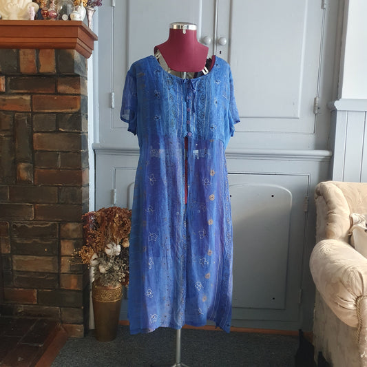 Vintage Just For You Blue Sheer Duster Dress Boho Festival Y2K S-XL. Oversized