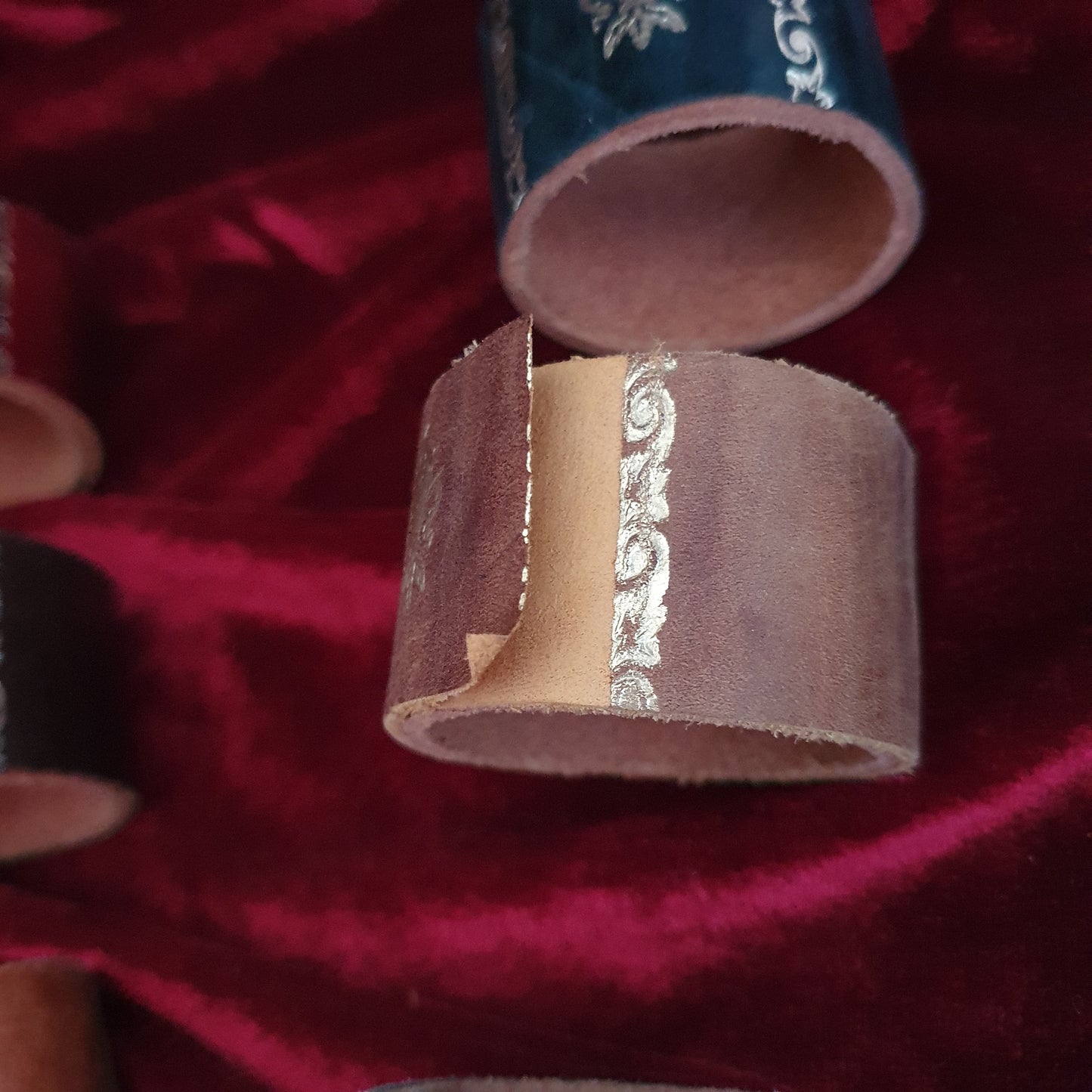 Vintage Leather Heraldic Napkin Rings – Set of Six