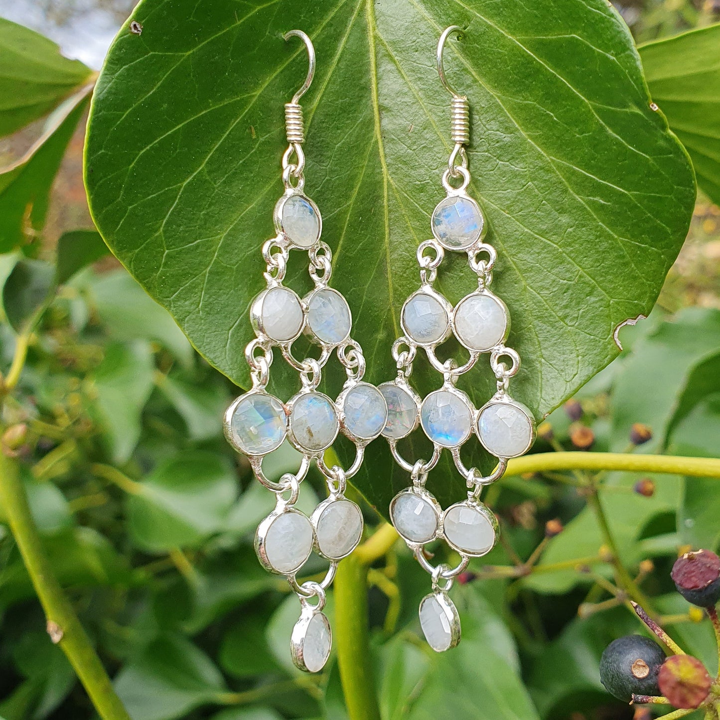 Sterling Silver Moonstone Chandelier Earrings