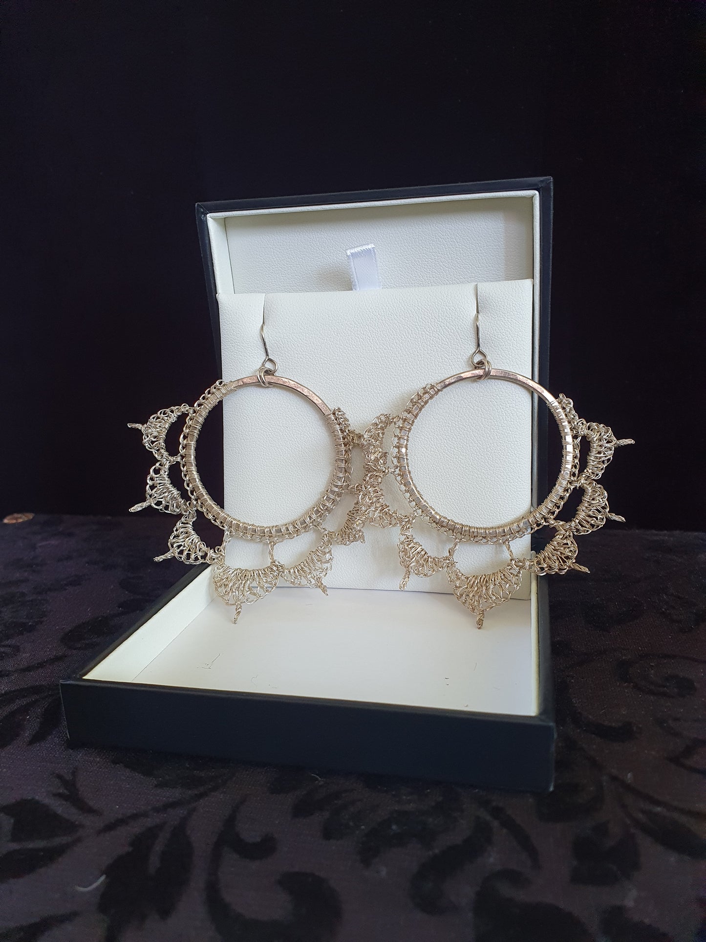 Vintage Sterling Silver Crochet Wire Hoop Earrings – Large Scalloped Statement Hoops (7.5cm)