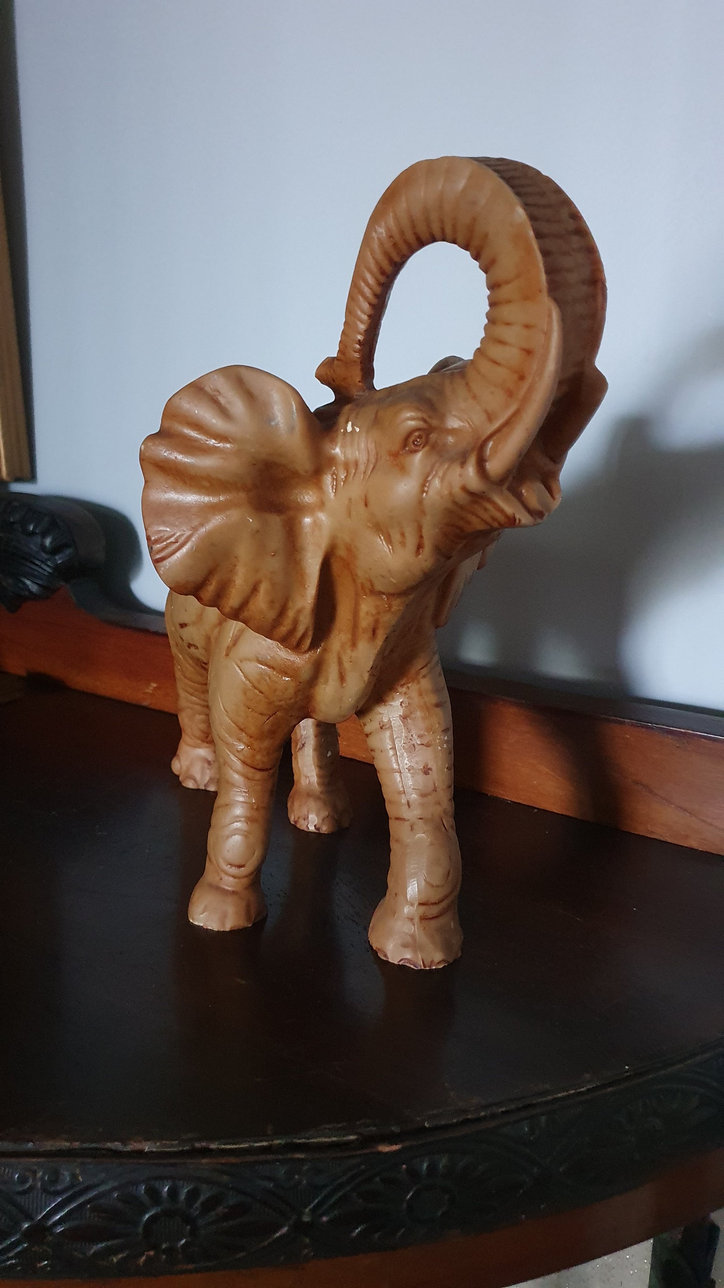 Vintage Faux Ivory Resin Elephant Sculpture
