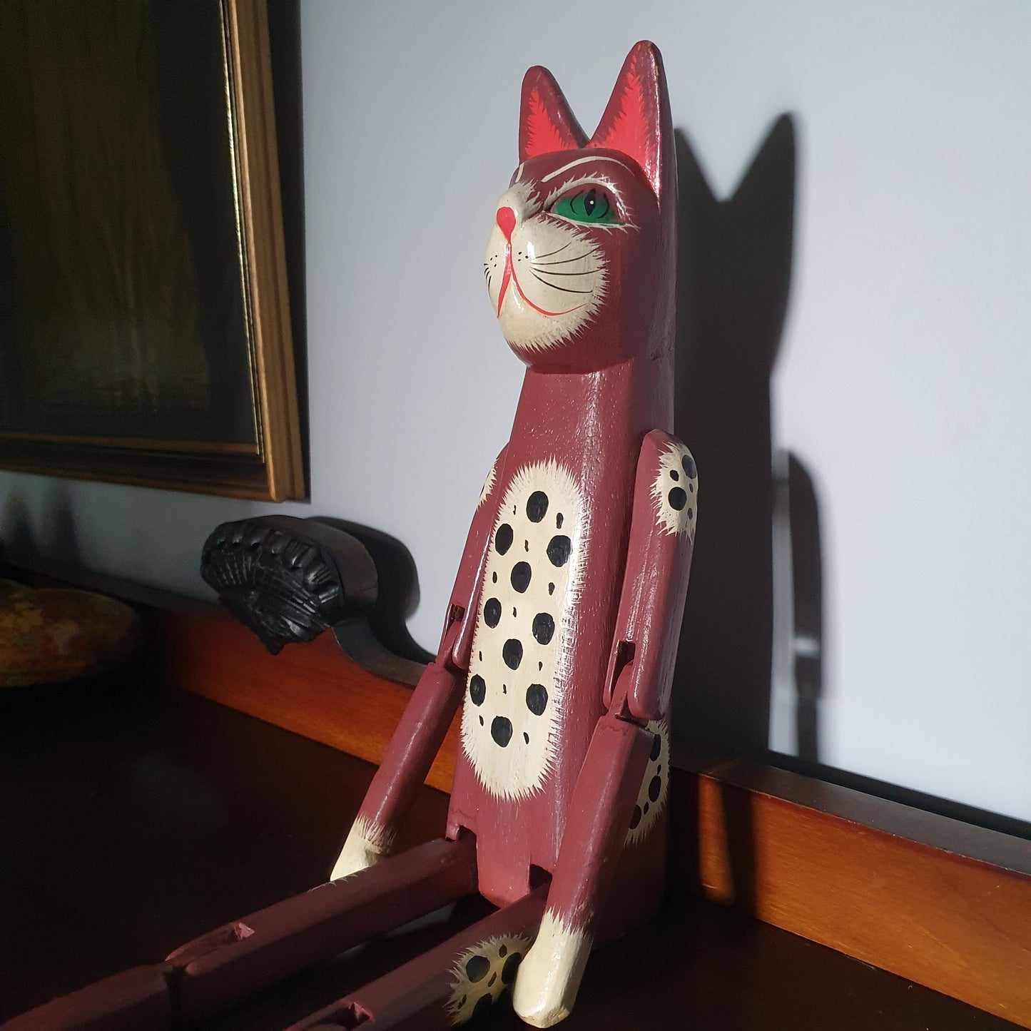 Large Hand Painted Wooden Articulated Cat