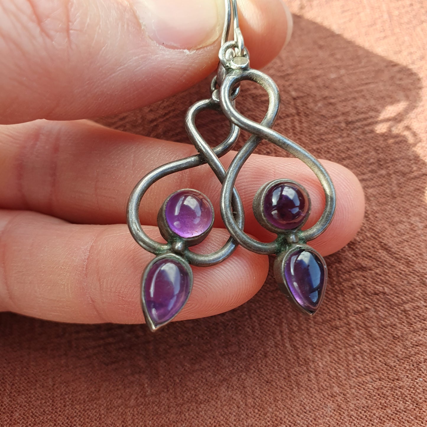 Vintage Sterling Silver & Amethyst Drop Earrings