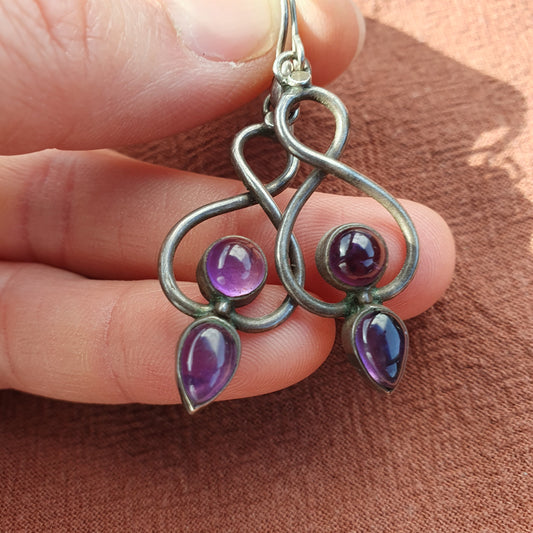 Vintage Sterling Silver & Amethyst Drop Earrings