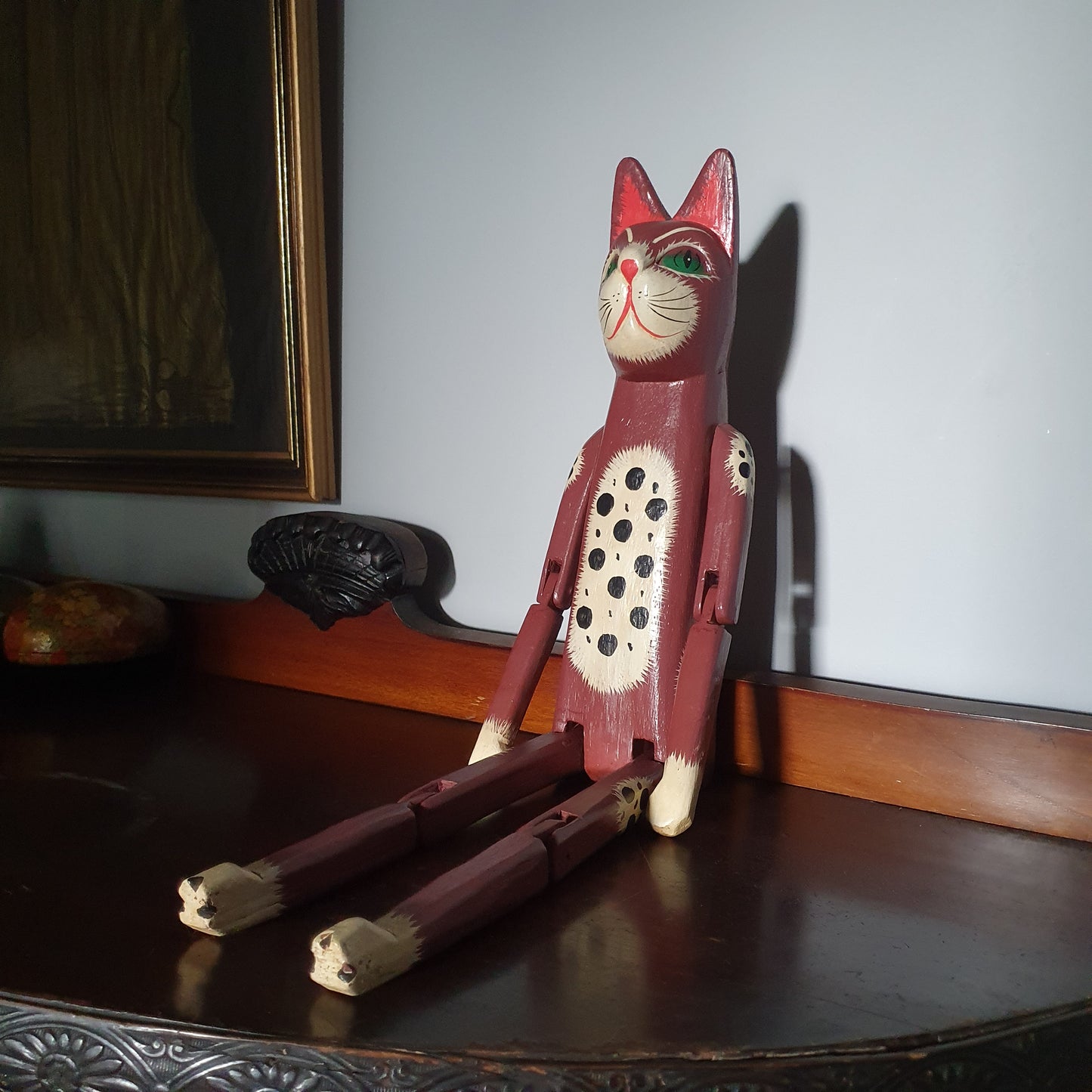 Large Hand Painted Wooden Articulated Cat