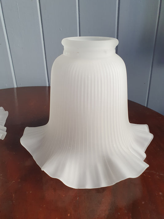 Vintage Frosted Glass Lamp Shade Pair – Ribbed Texture with Ruffle Edge (1980s)