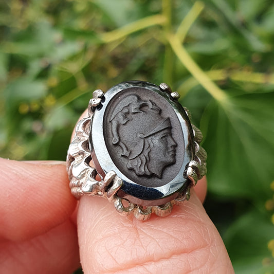 Vintage Sterling Silver Marcasite Cameo Ring size 6.5 US