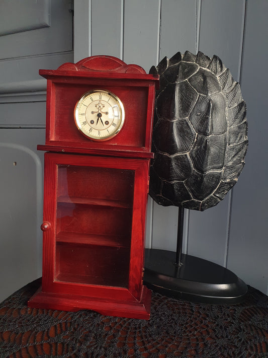 Miniature Grandfather Clock Display Cabinet – Faux Clock Tea Chest | Curiosity Shelf | Red Mahogany Finish