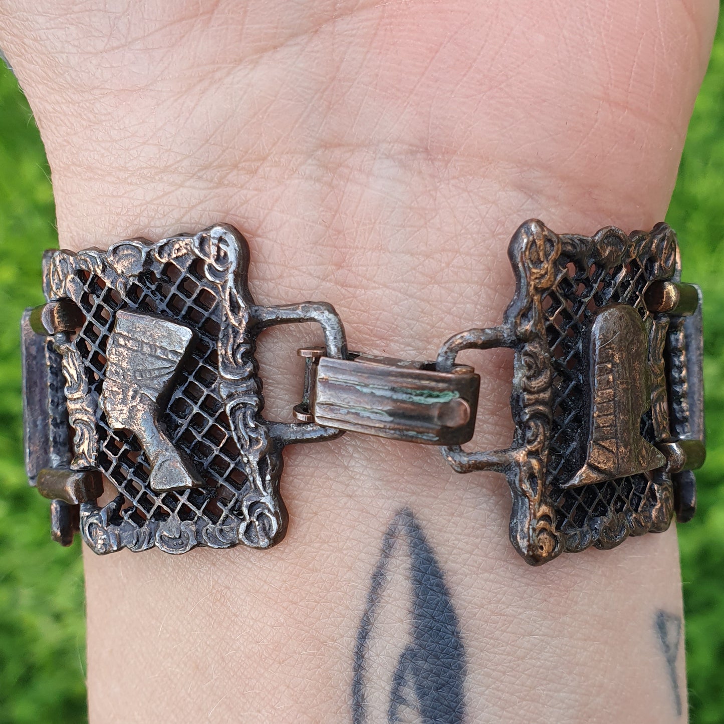 Vintage Egyptian Revival & Iridescent Shell Bracelet