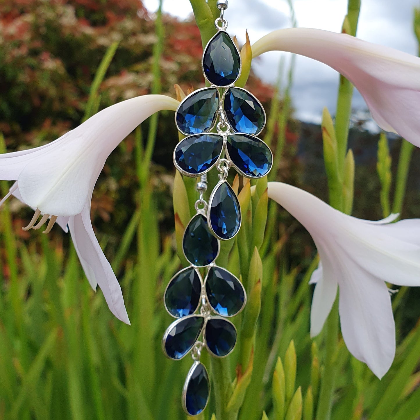 Sterling Silver & Synthetic Blue Topaz Chandelier Earrings