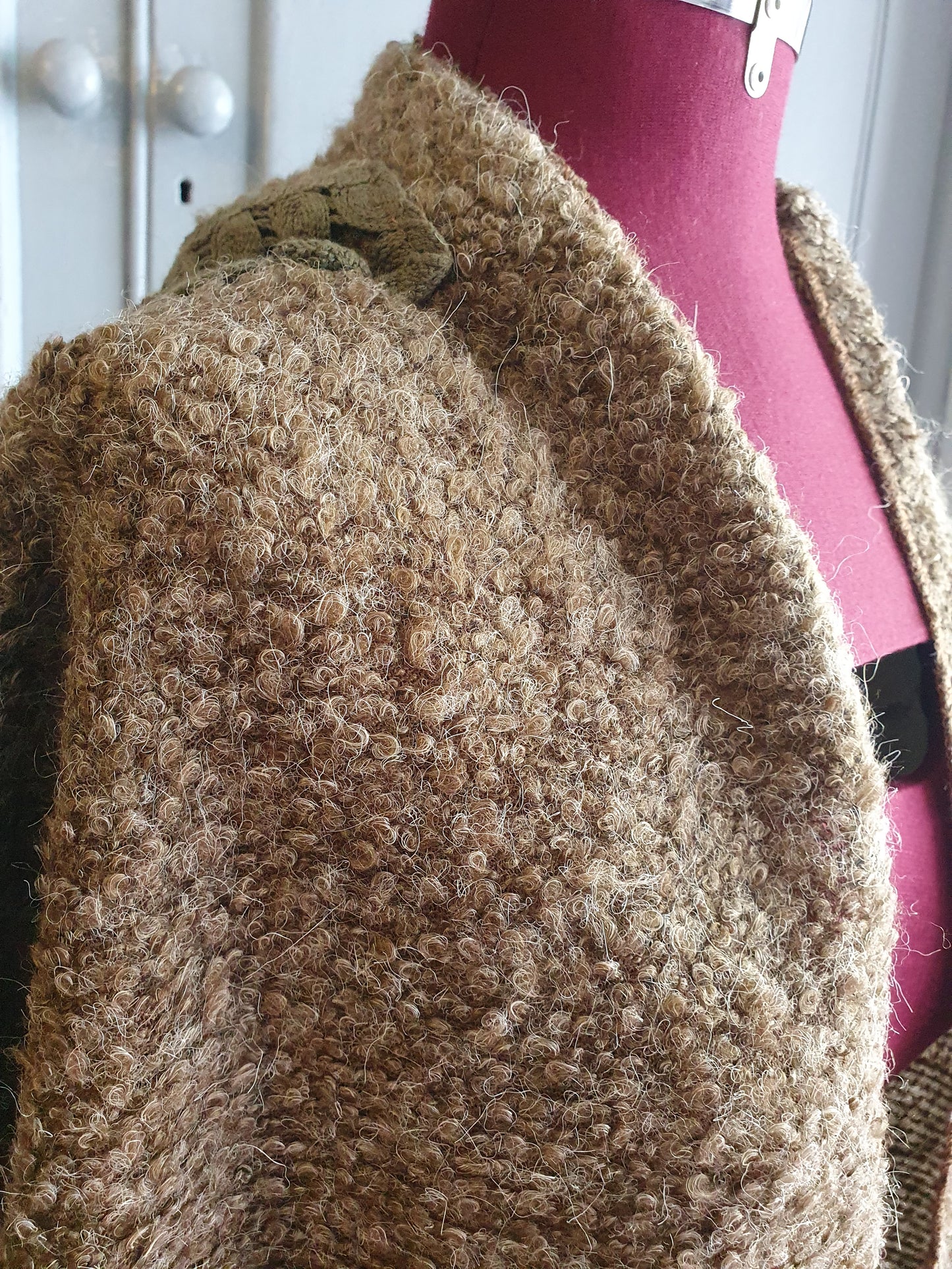 Bohemian Textured Shawl with Rabbit Fur & Crochet Accent