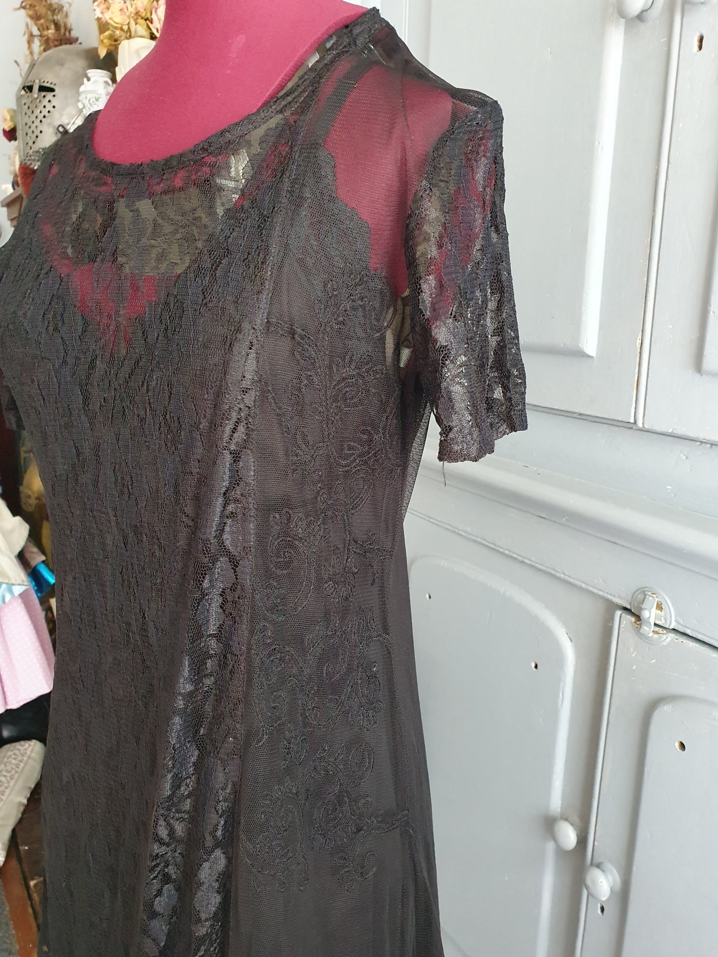 Y2K Black Lace Layered Dress – VENUS- Size M