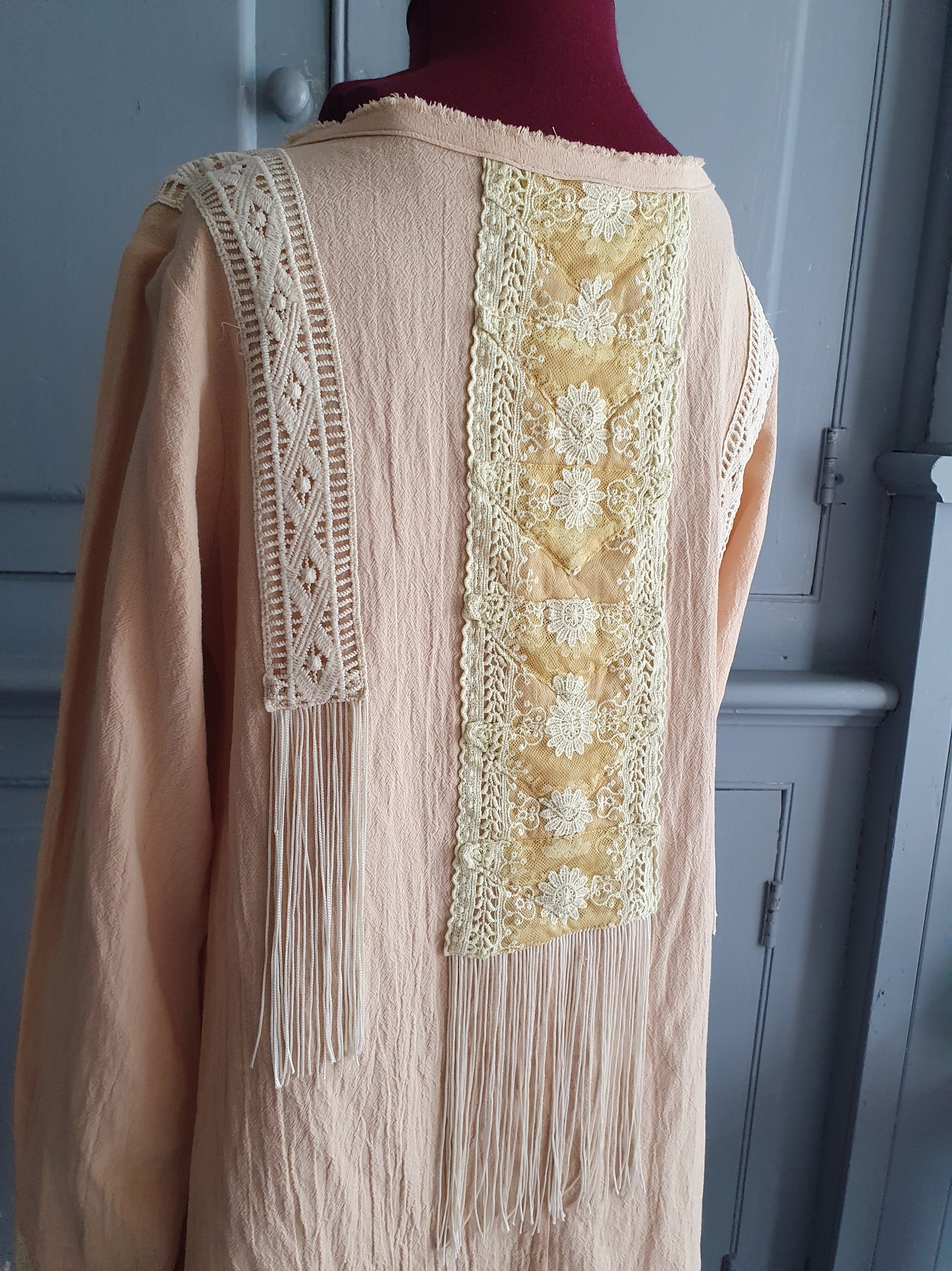 Boho Lace Fringe Tunic Top – Peach - size M
