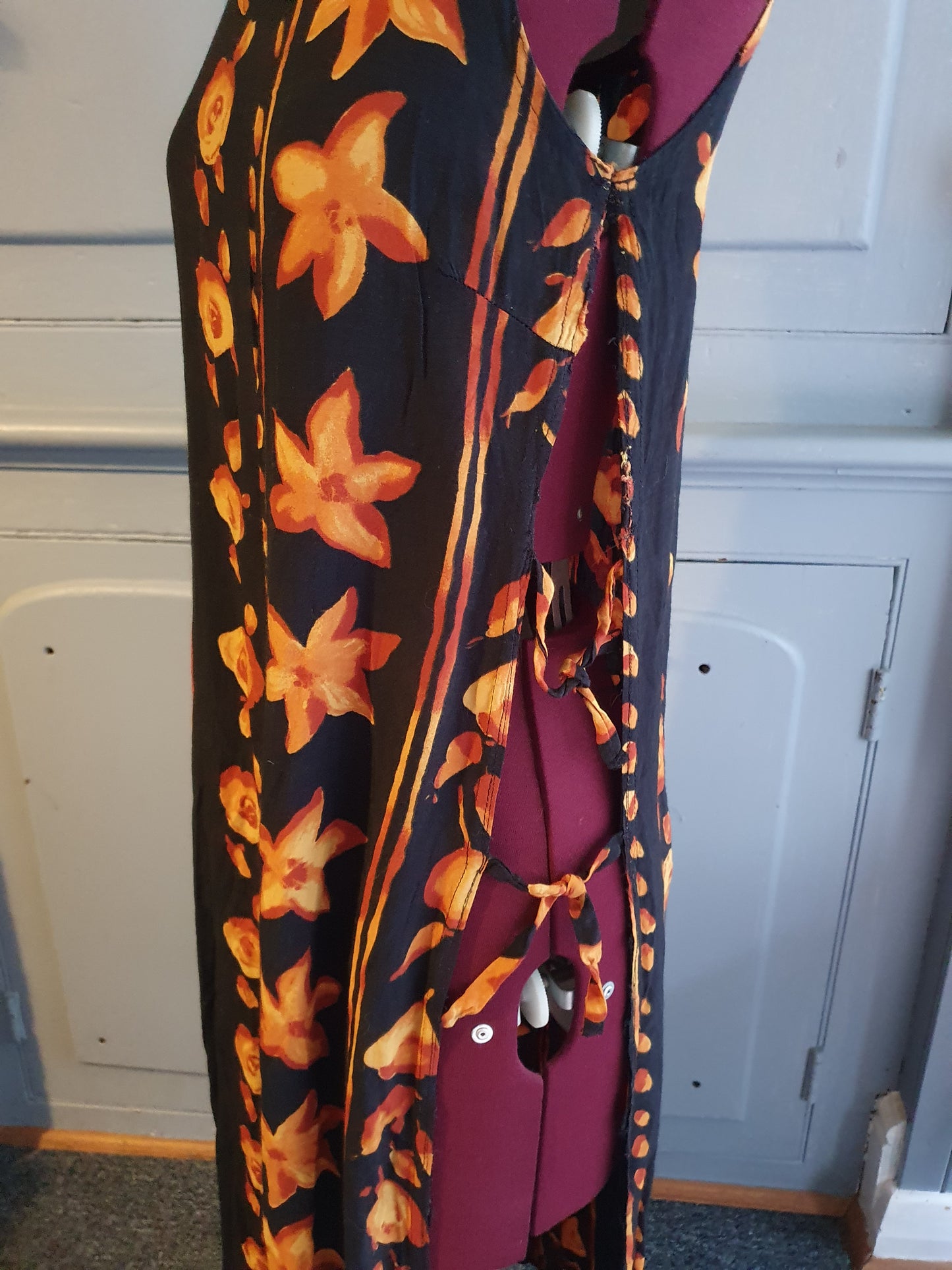 Handmade Tie-Side Boho Maxi Dress – Floral Print. Size 8-12