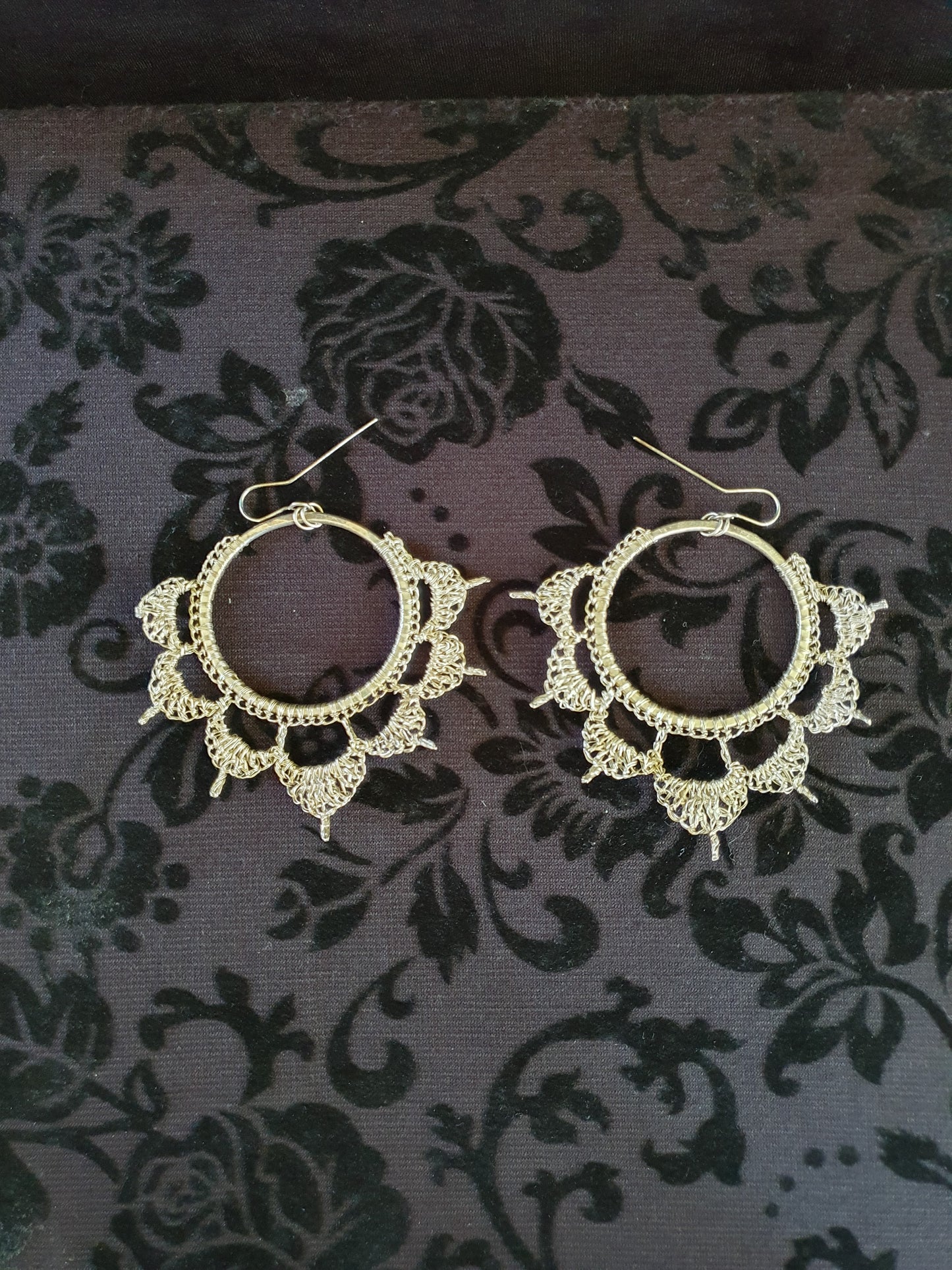 Vintage Sterling Silver Crochet Wire Hoop Earrings – Large Scalloped Statement Hoops (7.5cm)