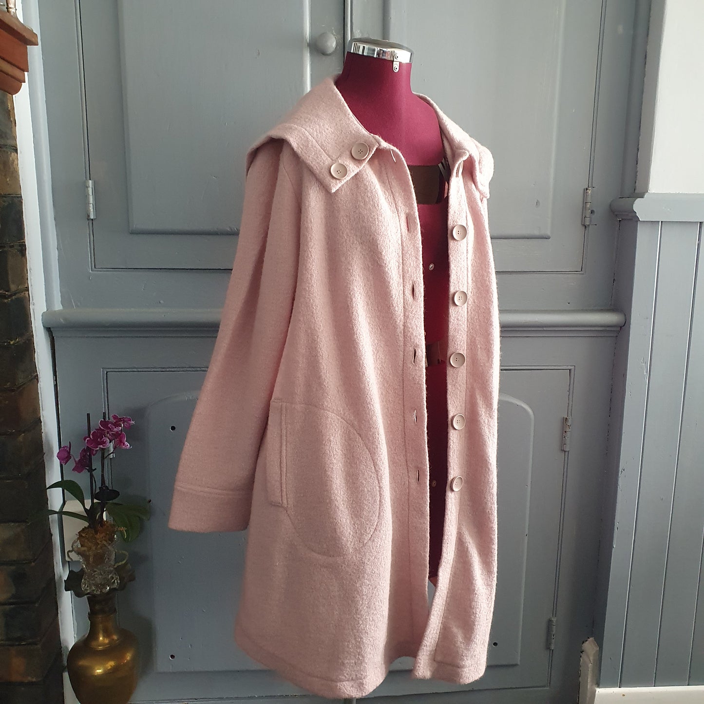 Blush Pink 100% Wool Hooded Coat – Size L