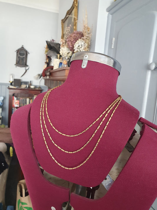 1950s Triple Strand Gold-Tone Necklace – Vintage Layered Beads