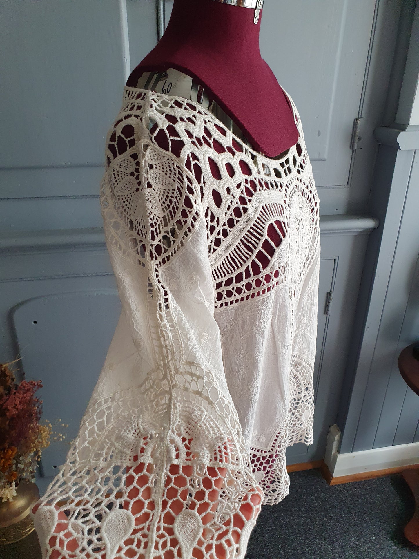 Boho Crochet Lace Cotton Blouse- Size L