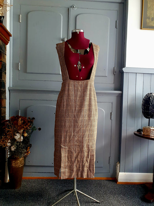 Ray BEAMS Plaid Wool-Blend Tie-Back Pinafore Dress – Size XS (AU 6–8)