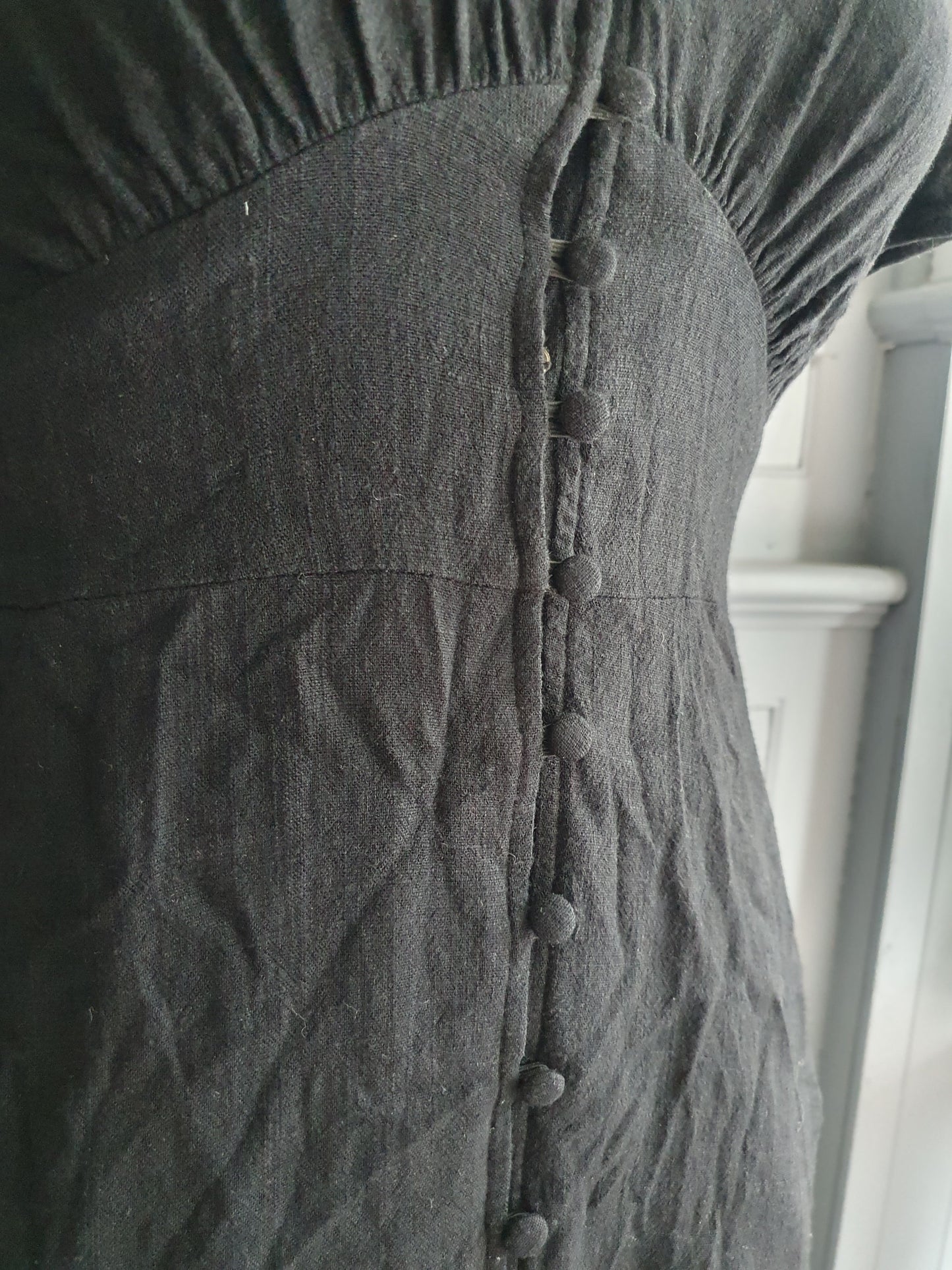 Black Linen Blend Button Front Mini Dress – AU 8