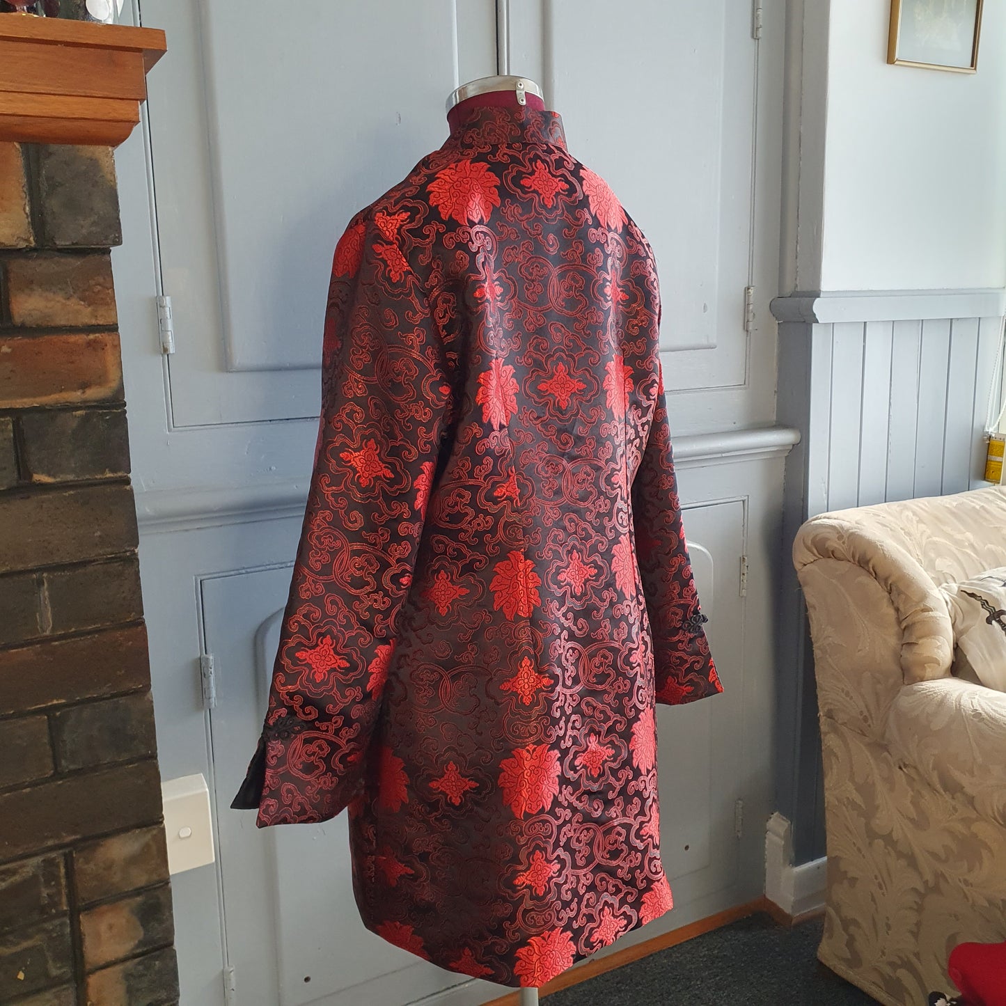 Red & Black Gothic Brocade Statement Jacket - size M