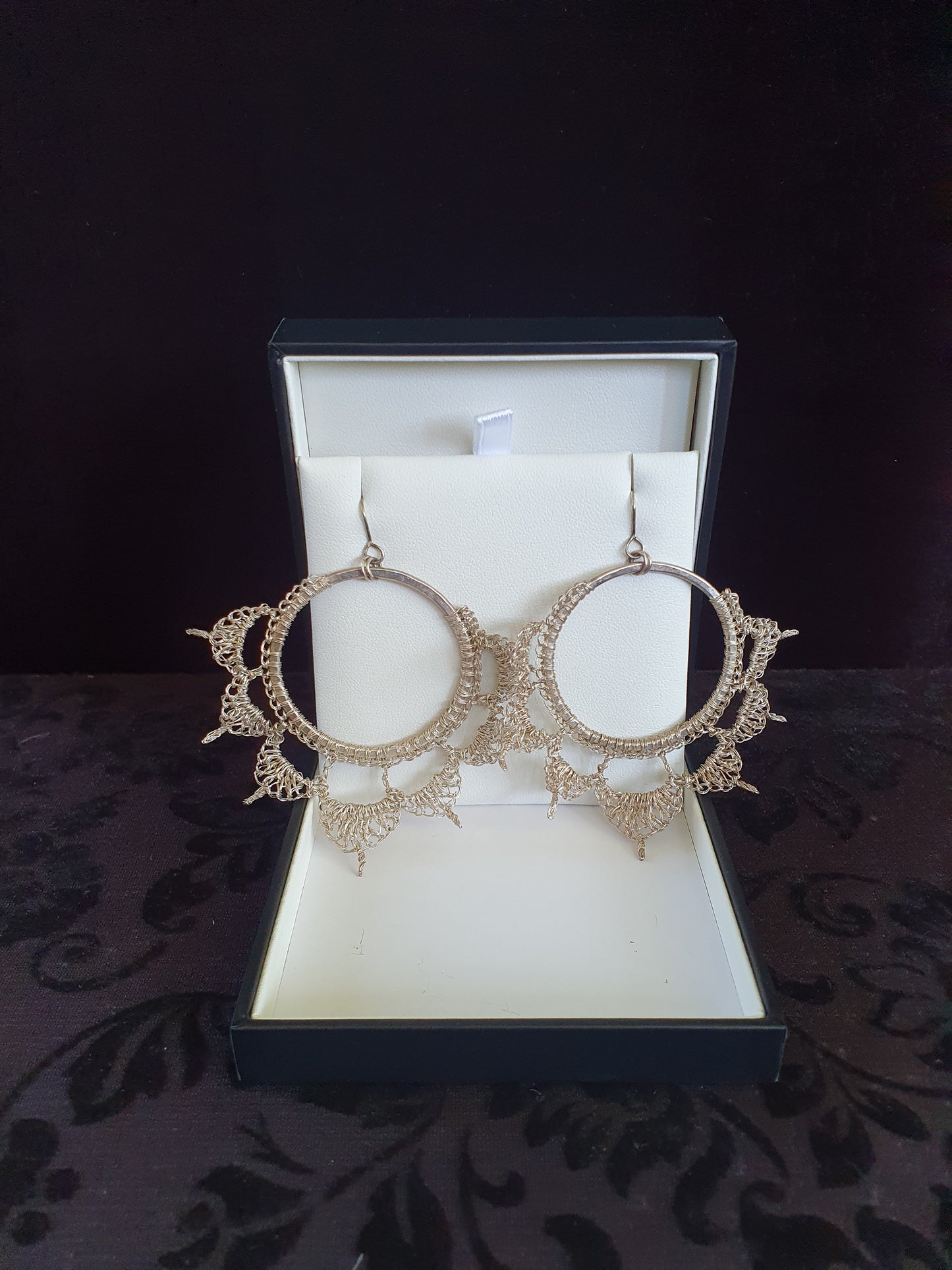 Vintage Sterling Silver Crochet Wire Hoop Earrings – Large Scalloped Statement Hoops (7.5cm)