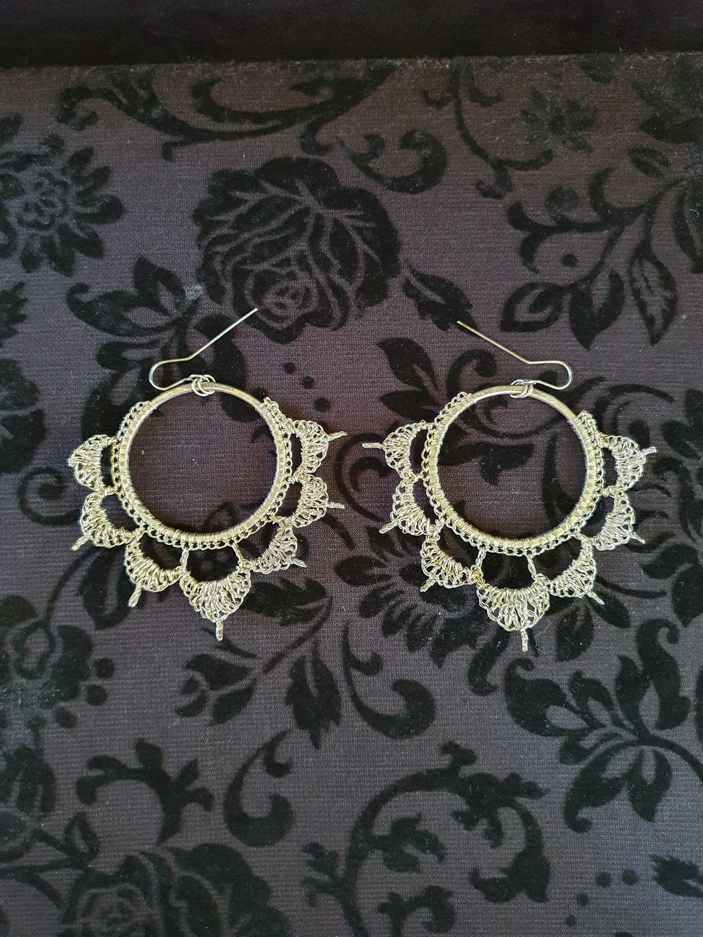 Vintage Sterling Silver Crochet Wire Hoop Earrings – Large Scalloped Statement Hoops (7.5cm)