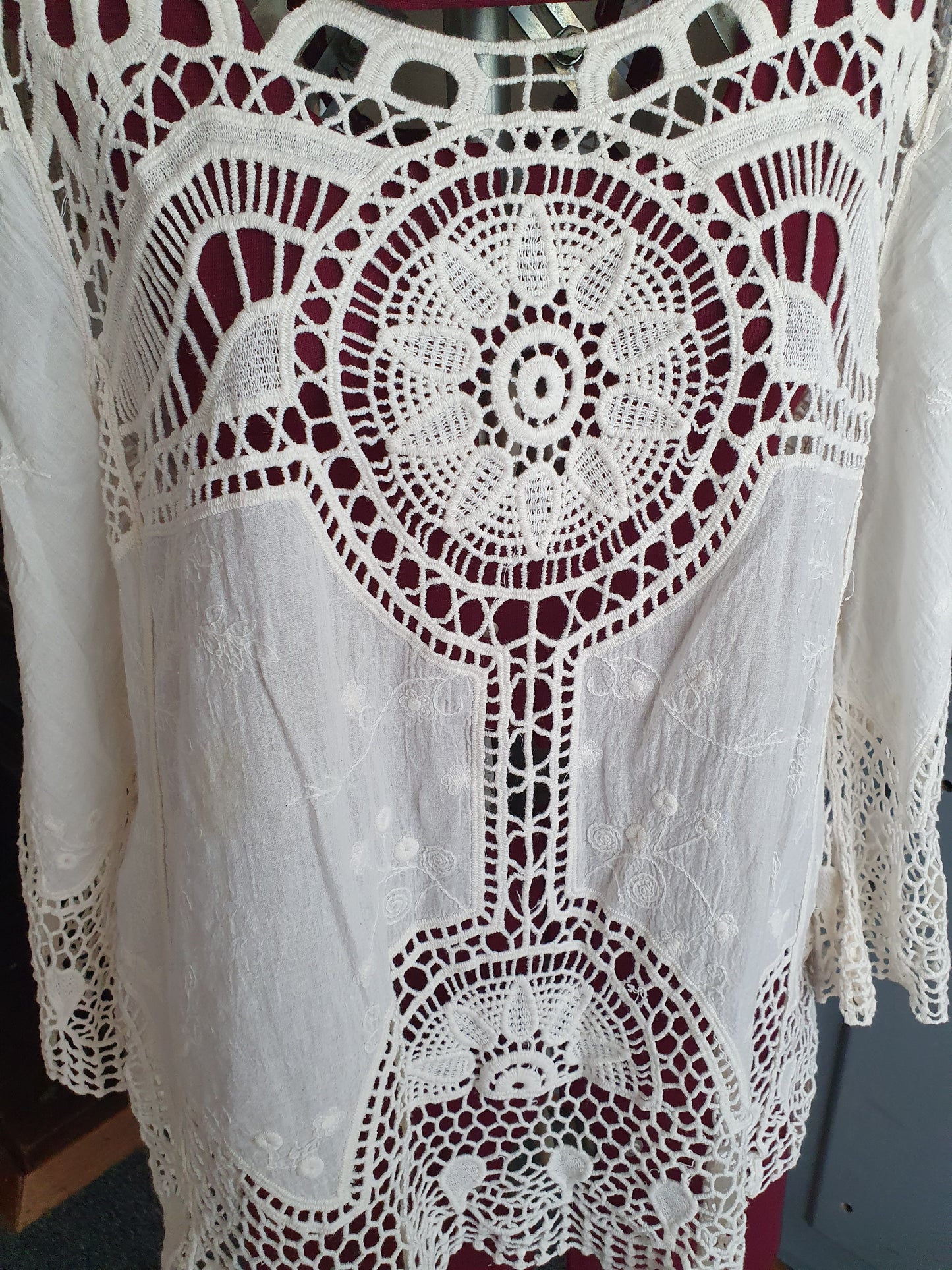 Boho Crochet Lace Cotton Blouse- Size L