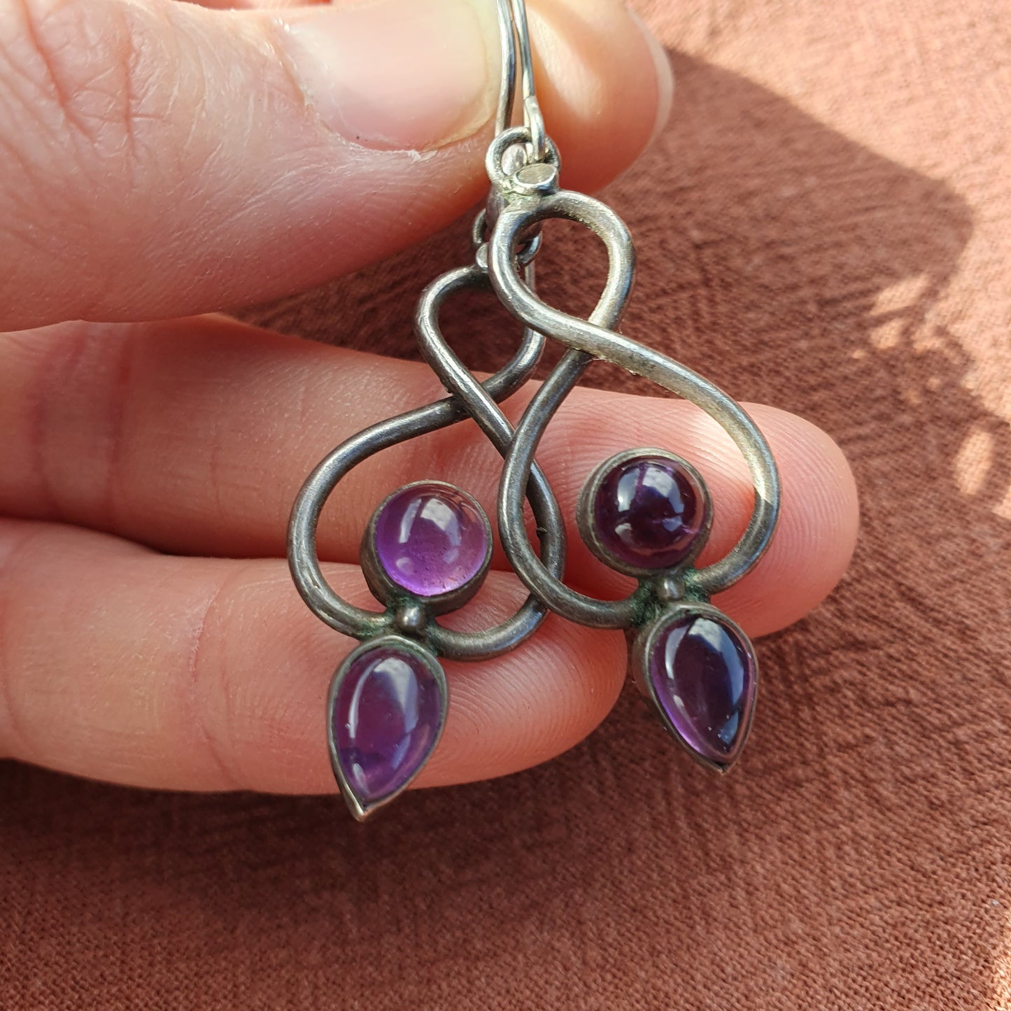Vintage Sterling Silver & Amethyst Drop Earrings