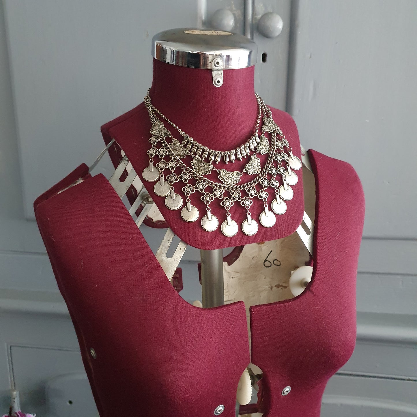 Silver Tone Layered Coin Statement Necklace