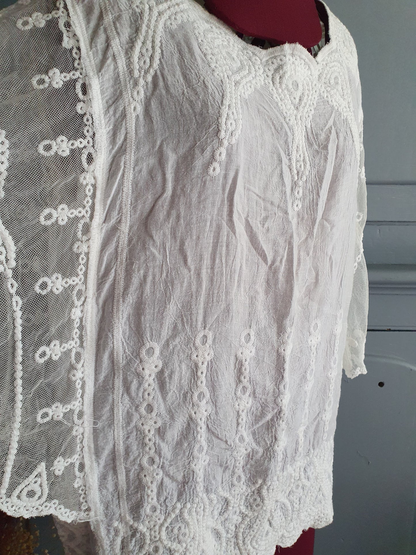 Embroidered Cotton Boho Blouse – Cream- Size S/M