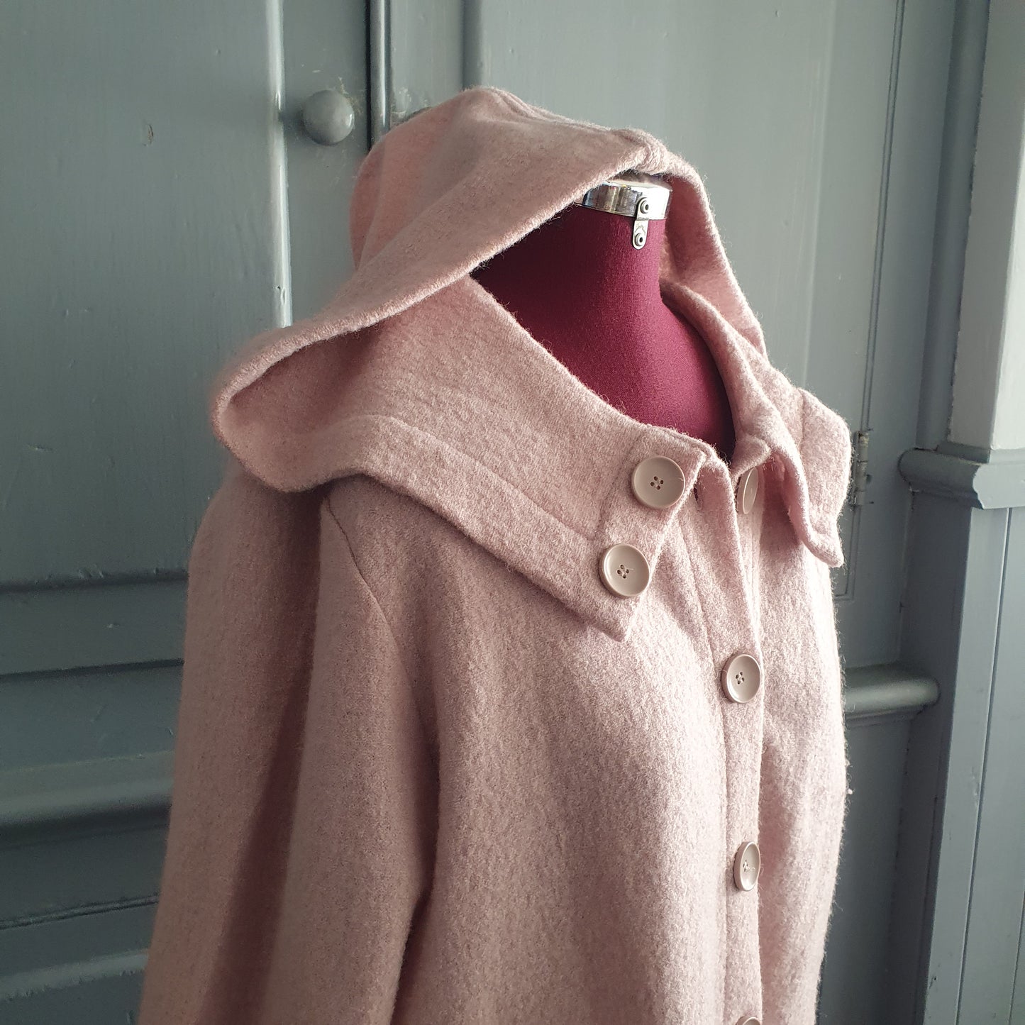 Blush Pink 100% Wool Hooded Coat – Size L