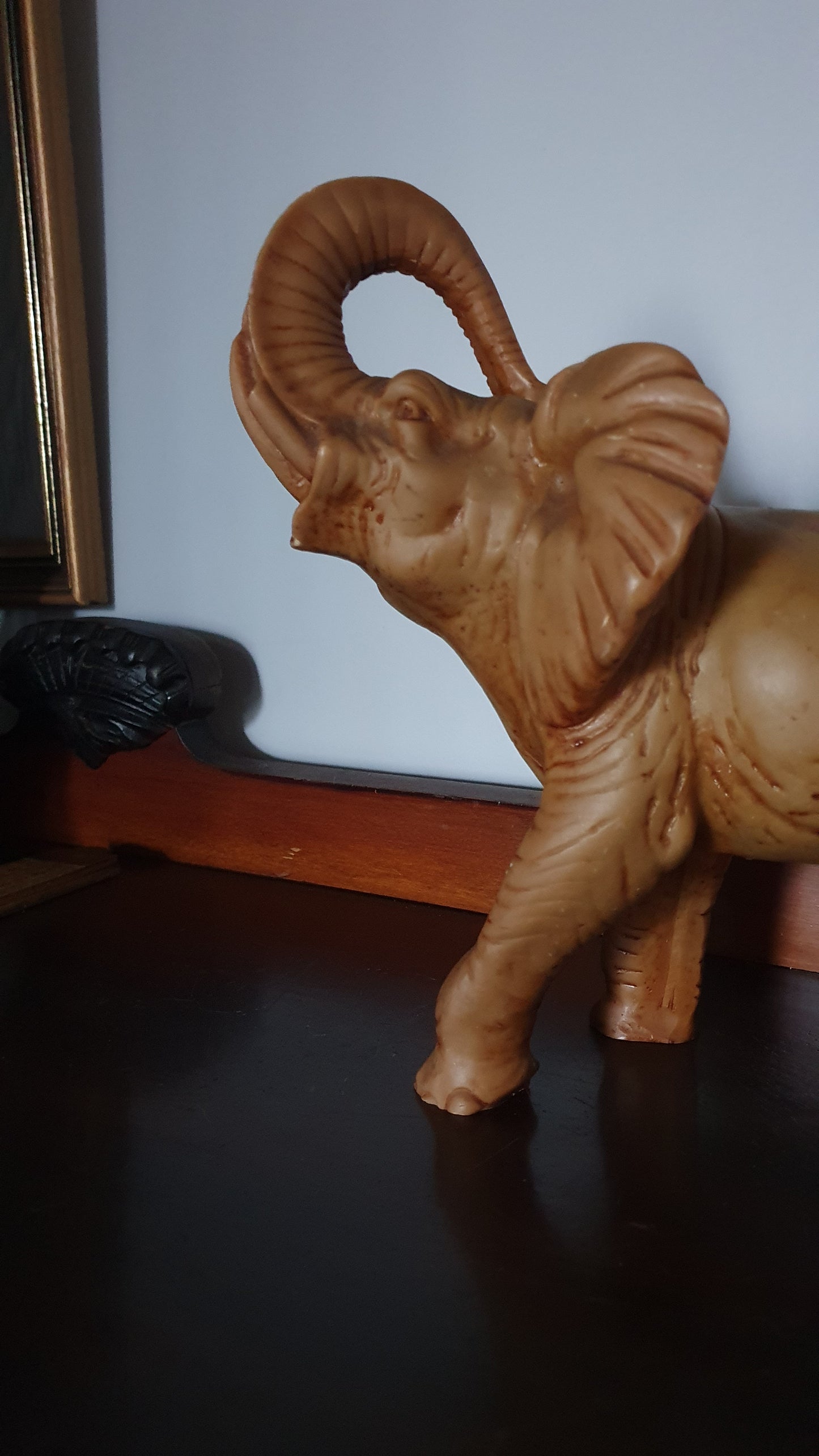 Vintage Faux Ivory Resin Elephant Sculpture