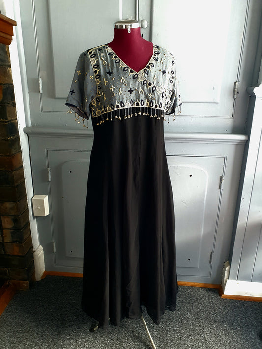 Hand-Embellished Black & Silver Maxi Dress with Bell Charms – AU 12–14