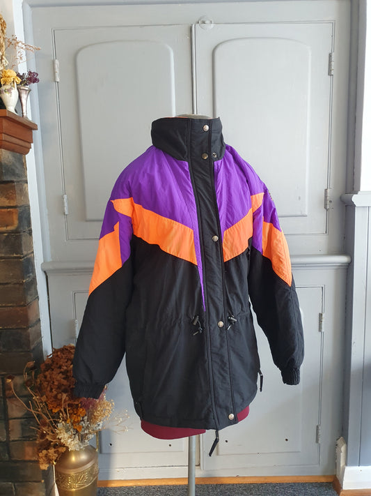 Vintage 90s Spirit Colourblock Ski Jacket – Purple / Neon Orange – Size 12