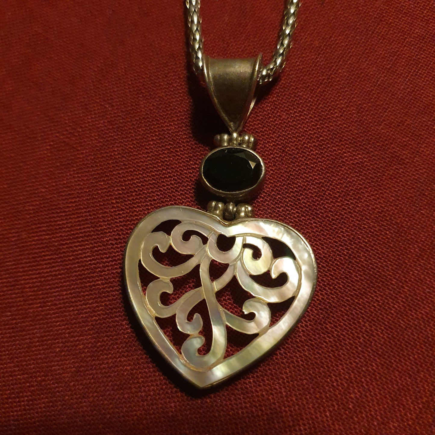 Sterling Silver Garnet & Mother of Pearl Heart Pendant