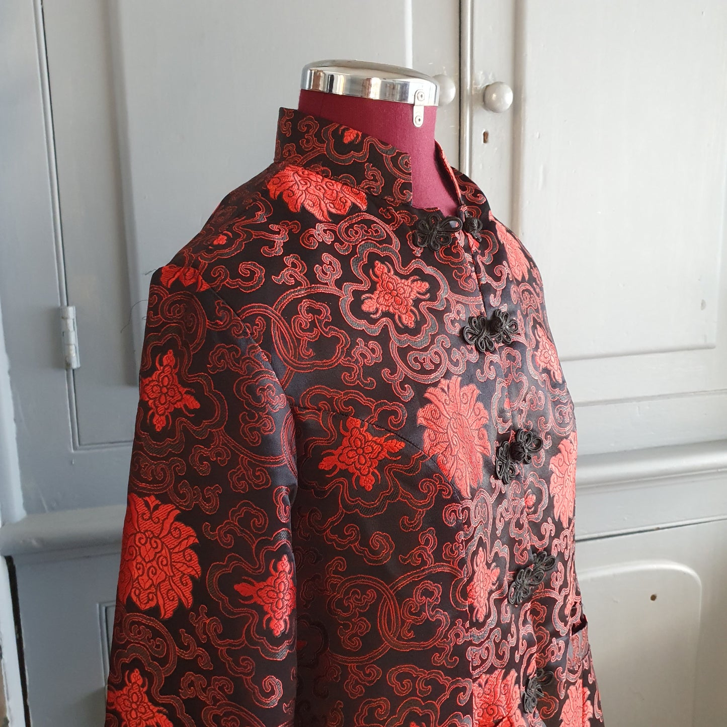Red & Black Gothic Brocade Statement Jacket - size M