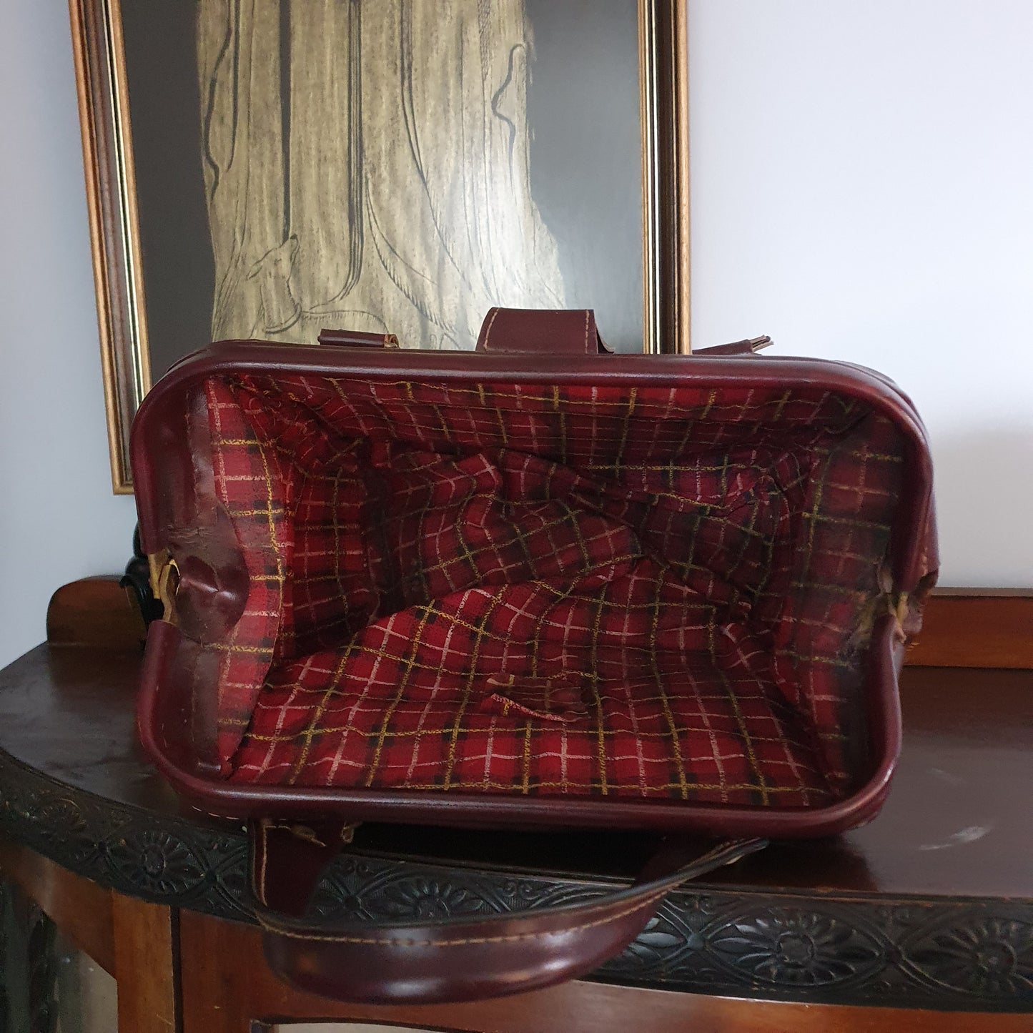 Vintage Oxblood Leather Gladstone Handbag | Mid-Century Doctor Bag