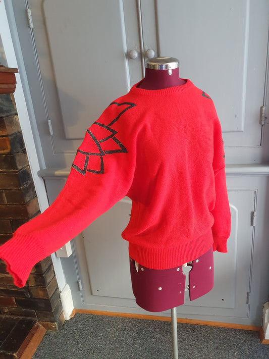 Vintage 80s Lambswool Sweater – Fiery Red. Size 12