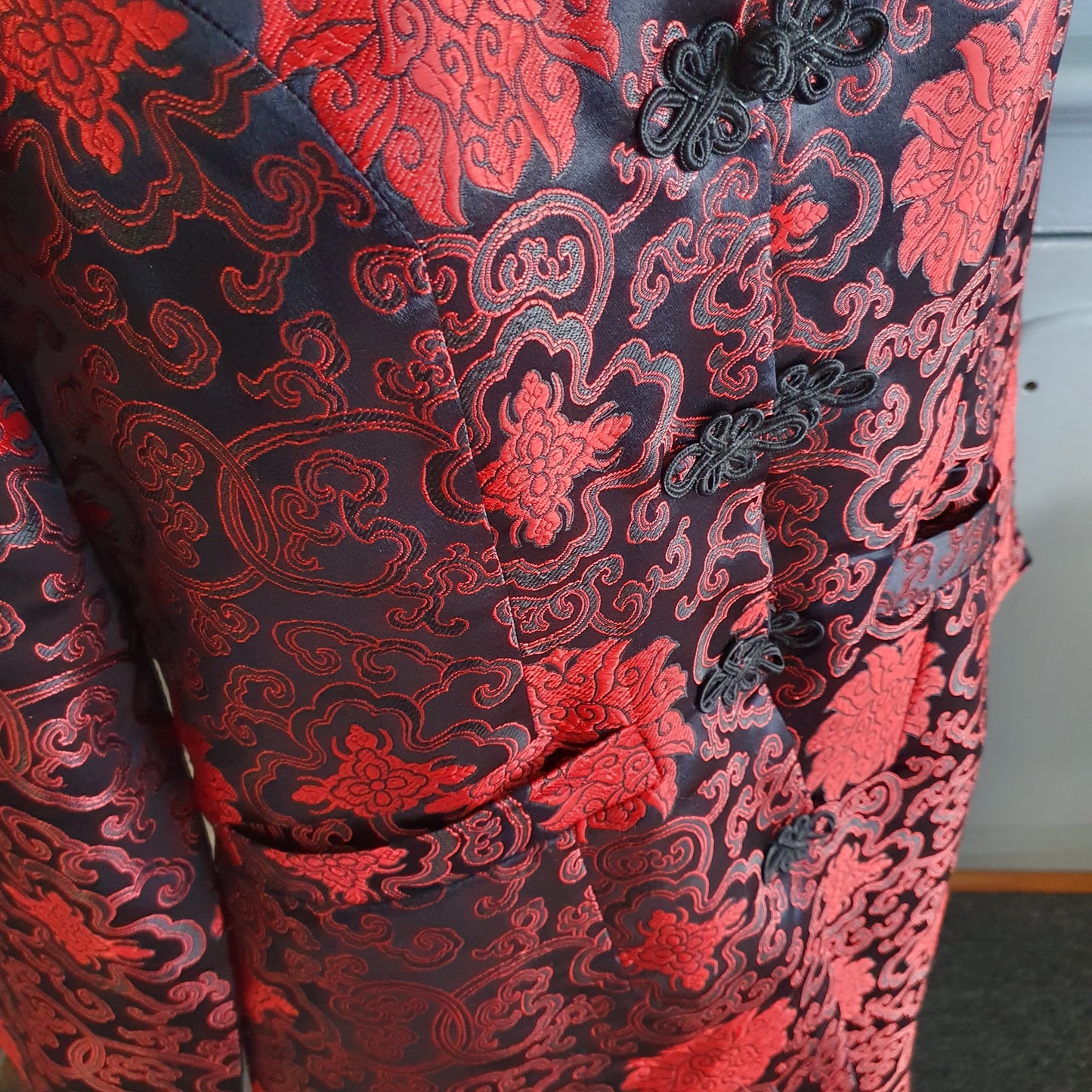 Red & Black Gothic Brocade Statement Jacket - size M