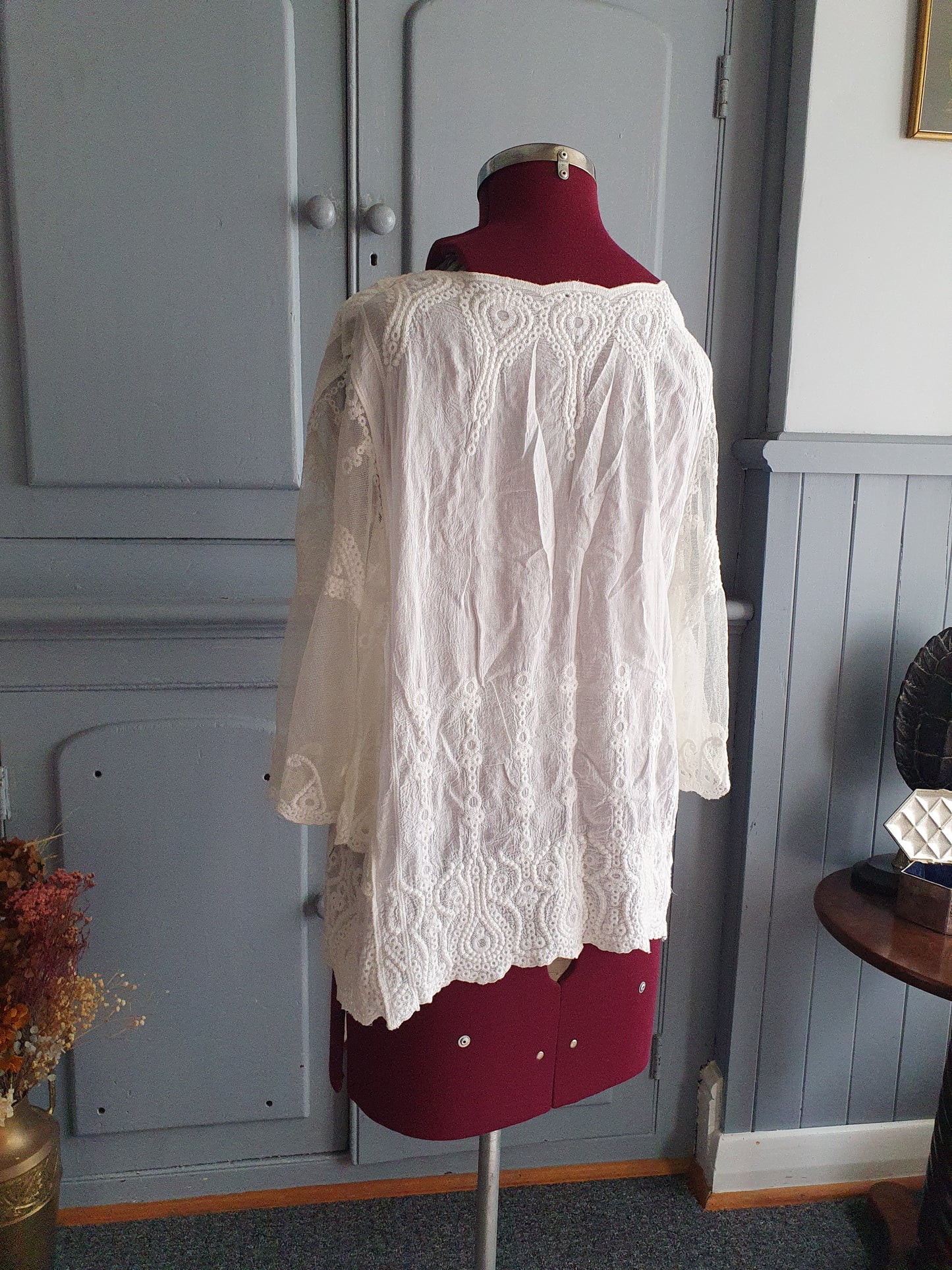 Embroidered Cotton Boho Blouse – Cream- Size S/M