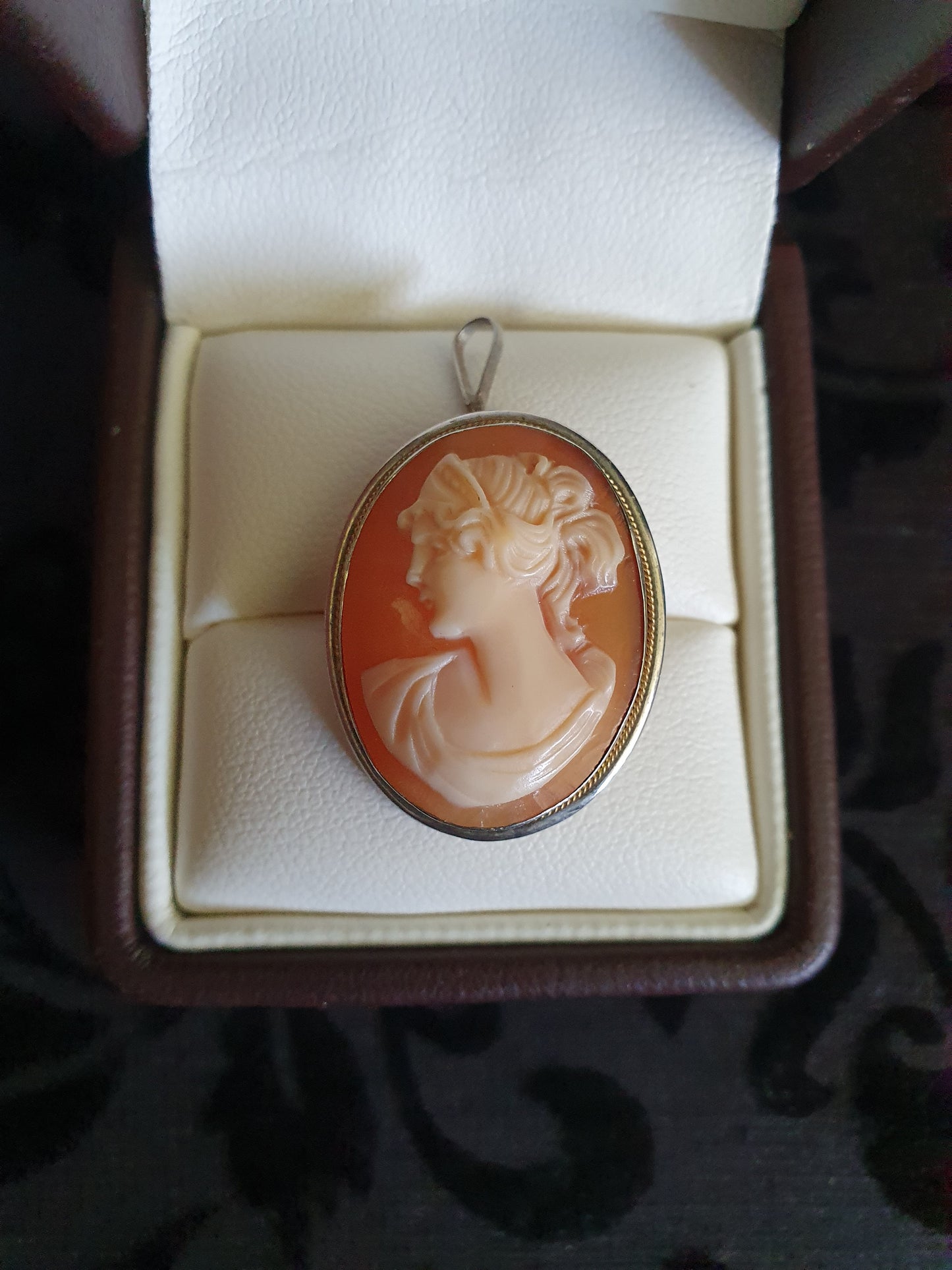 Vintage Sterling Silver Hand Carved Shell Cameo Brooch & Pendant 1960s–80s.