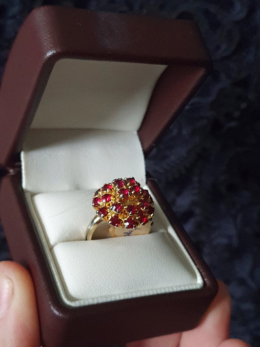 Vintage Renaissance Revival Ruby Red Cluster Ring – c.1950s–60s