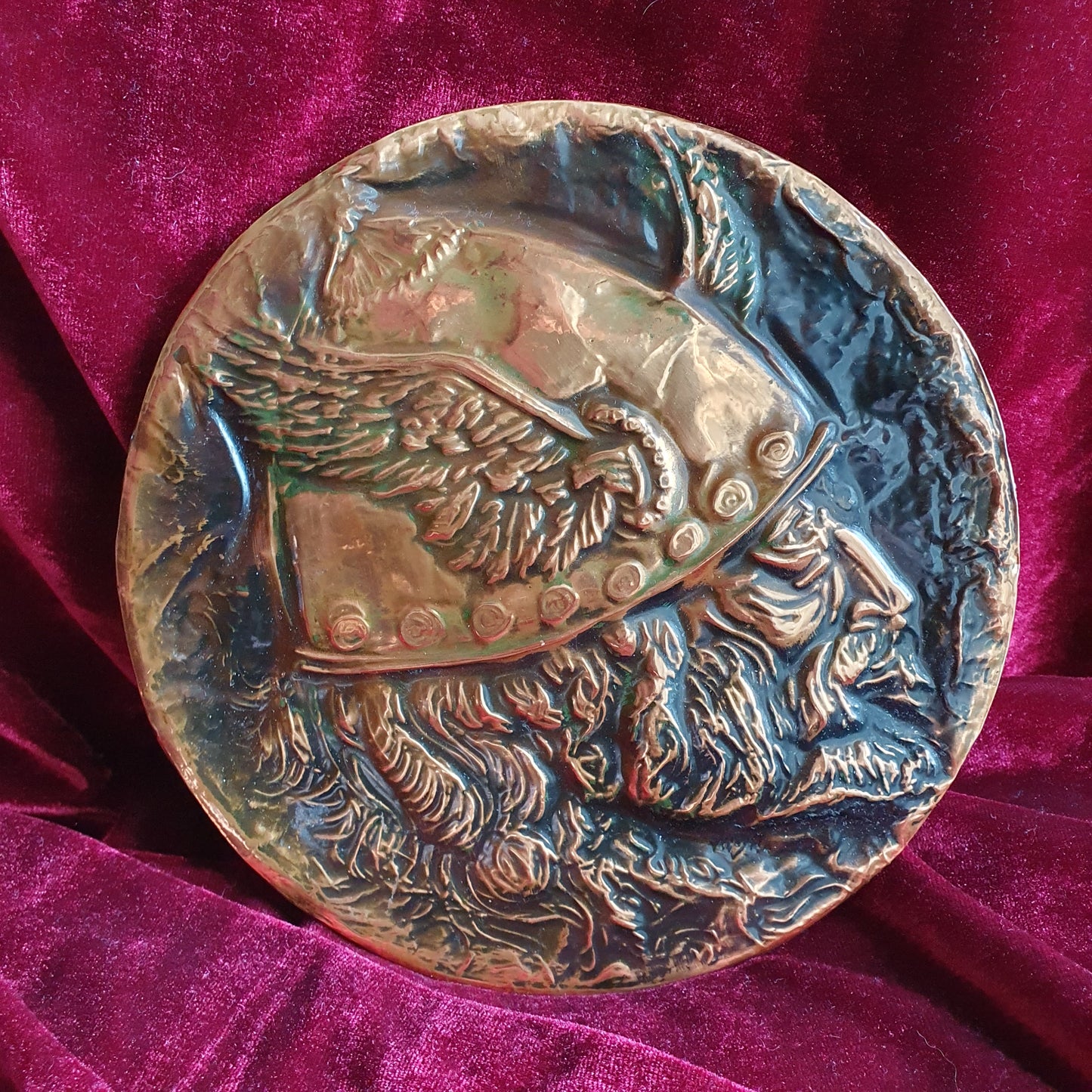 Vintage Copper Viking Warrior Wall Plaque 20cm