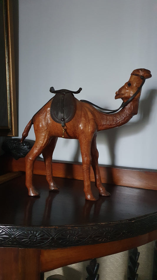 Vintage Leather Dromedary Camel Sculpture with Saddle