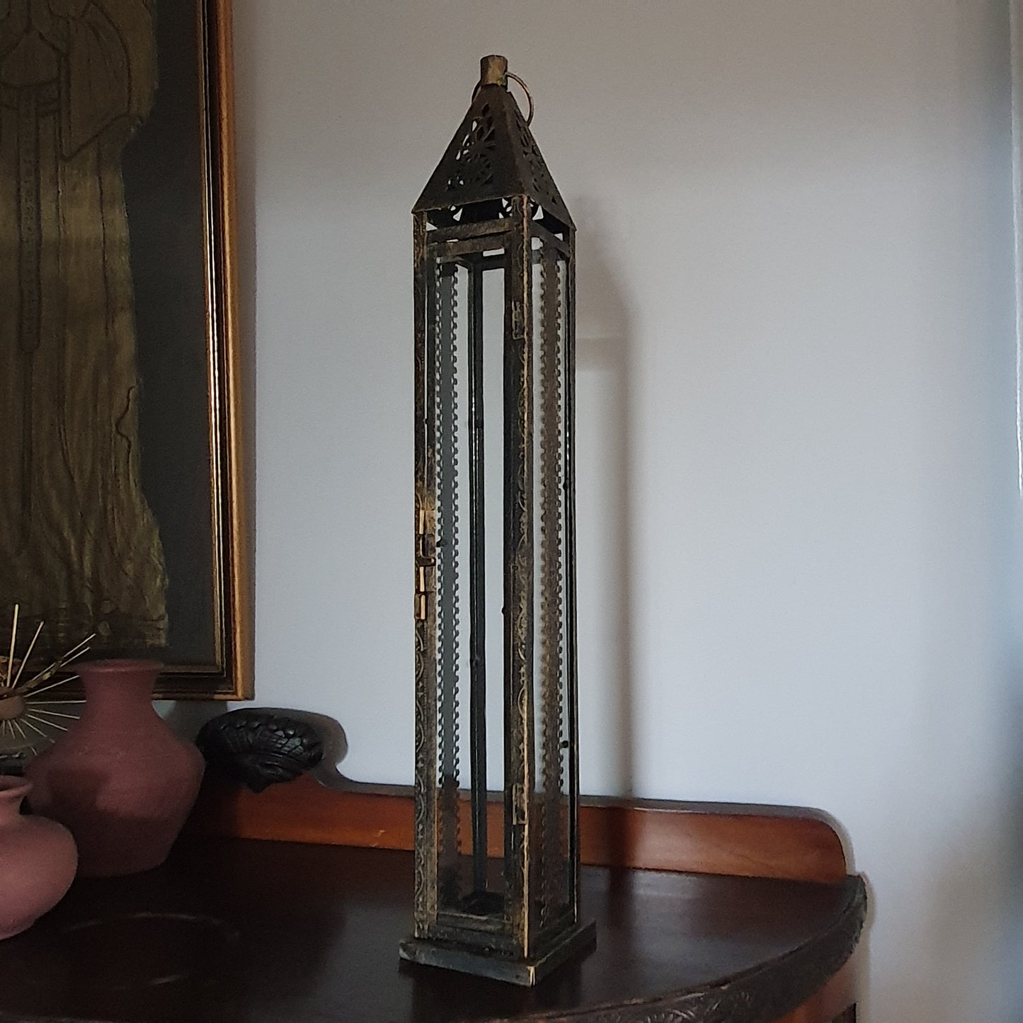 Tall Moorish Style Metal & Glass Candle Lantern – 60cm