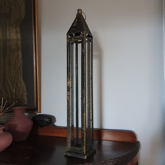 Tall Moorish Style Metal & Glass Candle Lantern – 60cm