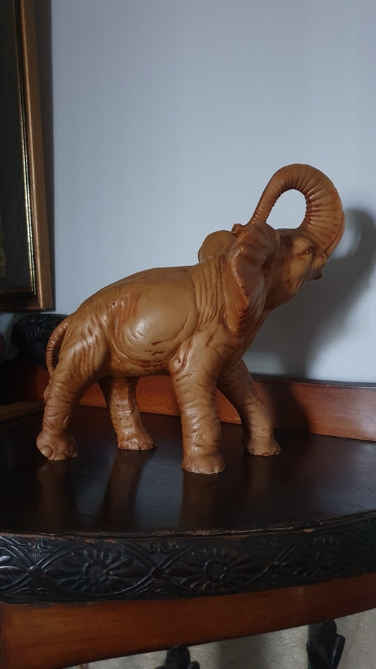 Vintage Faux Ivory Resin Elephant Sculpture