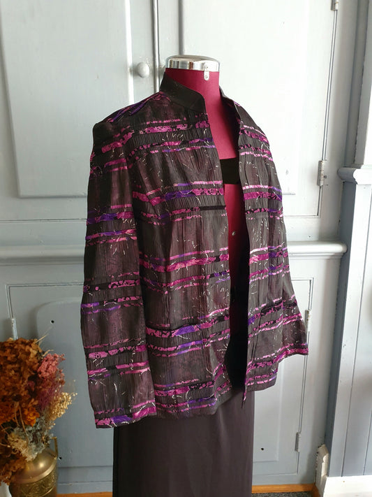Late 80s/Early 90s Sheer Black Velvet Stripe Jacket, AU 8–10  Made in Australia
